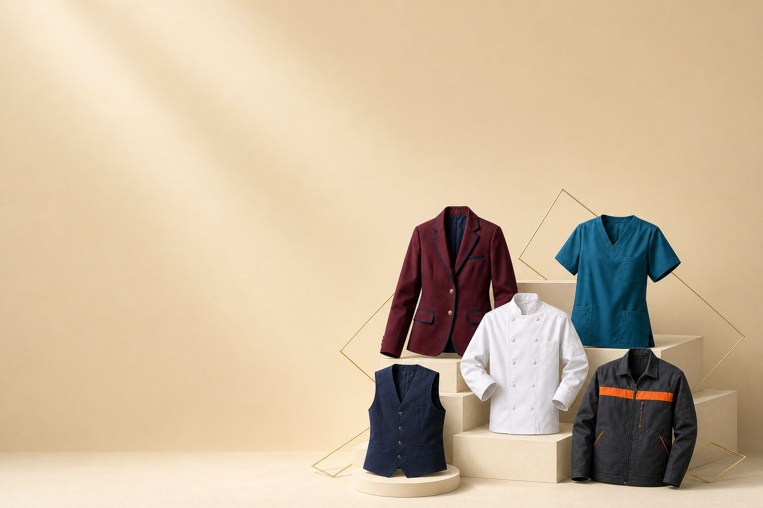 A coordinated collection of school, medical, hospitality and workwear garments